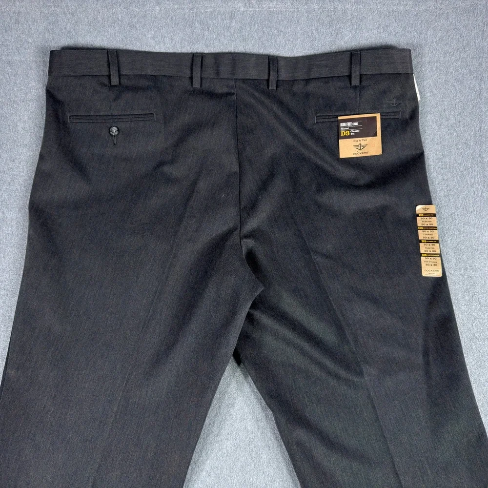 Dockers Pants D3 Mens 50x30 Big & Tall Navy Gray Pleated Flex Comfort